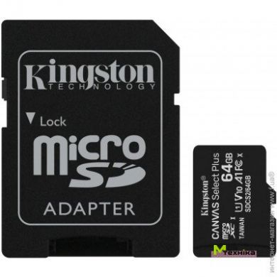 Карта памяти Kingston microSDXC UHS-I 100R A1 64GB class 10+ad