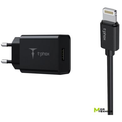 Зарядное устройство T-PHOX Mini 12W 2.4A + Lightning cable 1.2m (Черный)