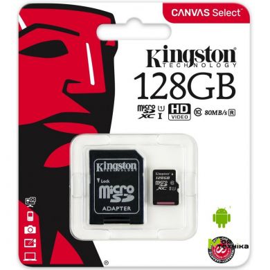 Карта памяти Kingston microSDXC UHS-I 100R A1 128GB class 10+ad