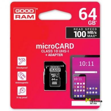 Карта памяти Goodram microSDXC UHS-I 64GB сlass10 +SD