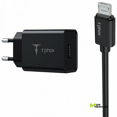 Зарядное устройство T-PHOX Mini 12W 2.4A + Micro cable 1.2m (Черный)